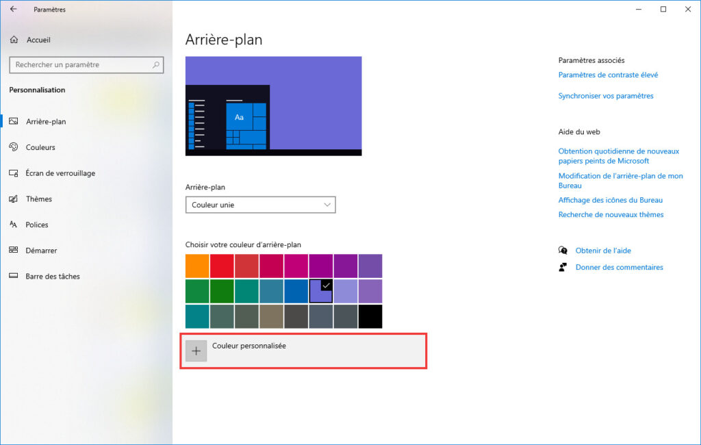 Choisir couleur personnalisée pour changer fond d'écran