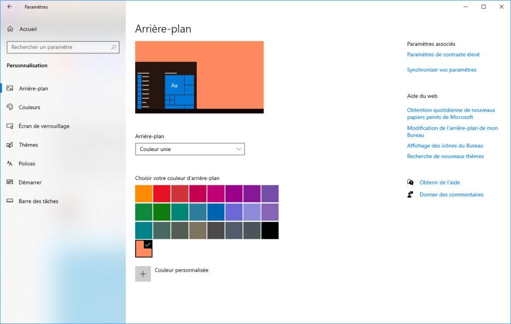 Couleur unie unique choisie pour l'arrière-plan du bureau