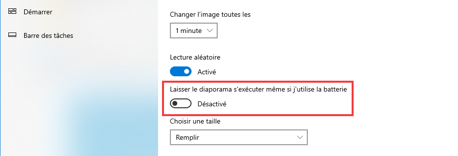 Activer diaporama même sur batterie