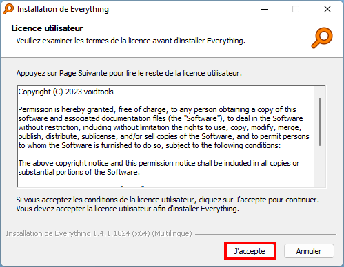 Everything - Accepter la licence utilisateur
