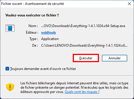 Everything - Lancer l'exécution du logiciel