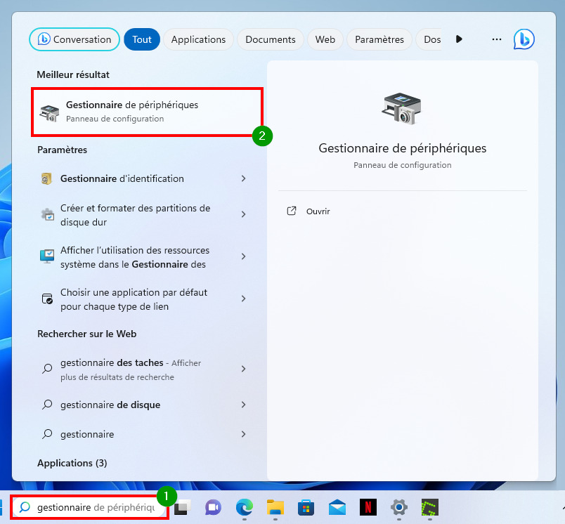 Partage de proximité - Ouvrir le Gestionnaire de périphériques