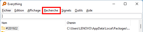 Everything - Aller dans le menu Recherche du logiciel