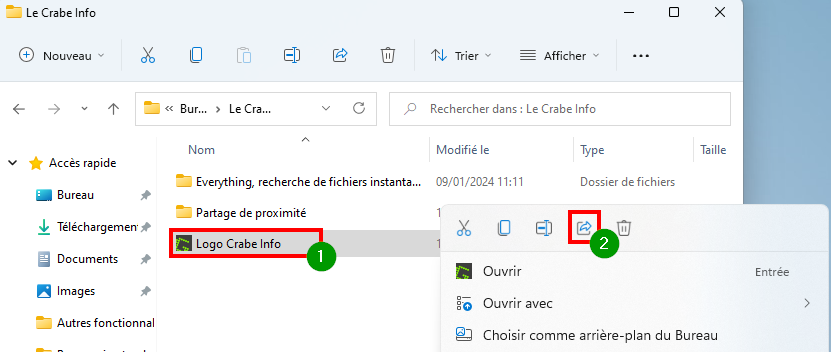 Partage de proximité - Sélectionner les fichiers à envoyer
