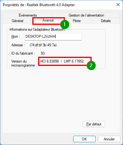 Partage de proximité - Vérifier la version de son bluetooth
