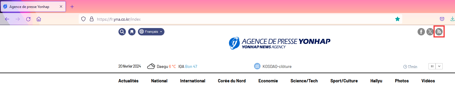 Ajouter flux RSS Outlook Aller sur le site pour s'abonner