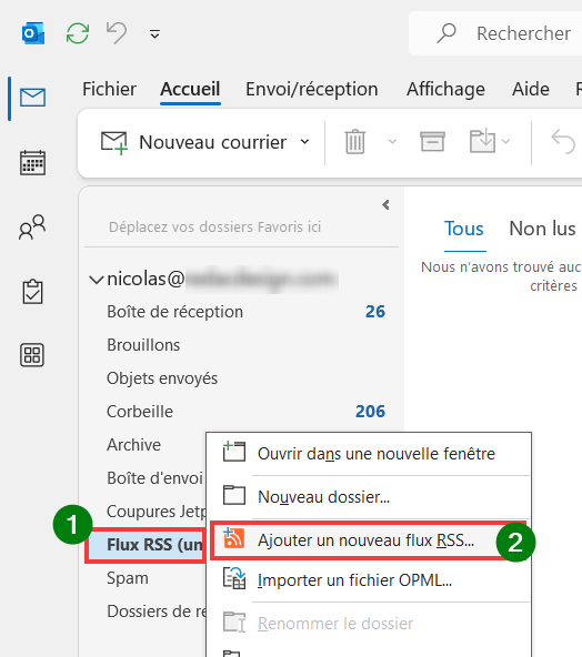 Ajouter flux RSS Outlook