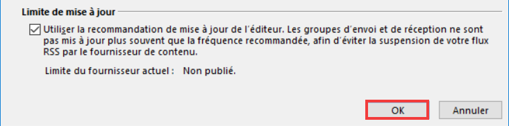 Ajouter flux RSS Outlook Faire OK pour valider options