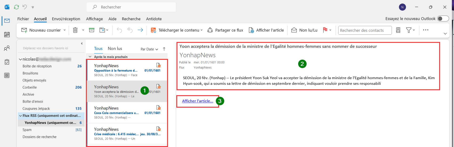 Ajouter flux RSS Outlook Consulter les derniers articles publiés