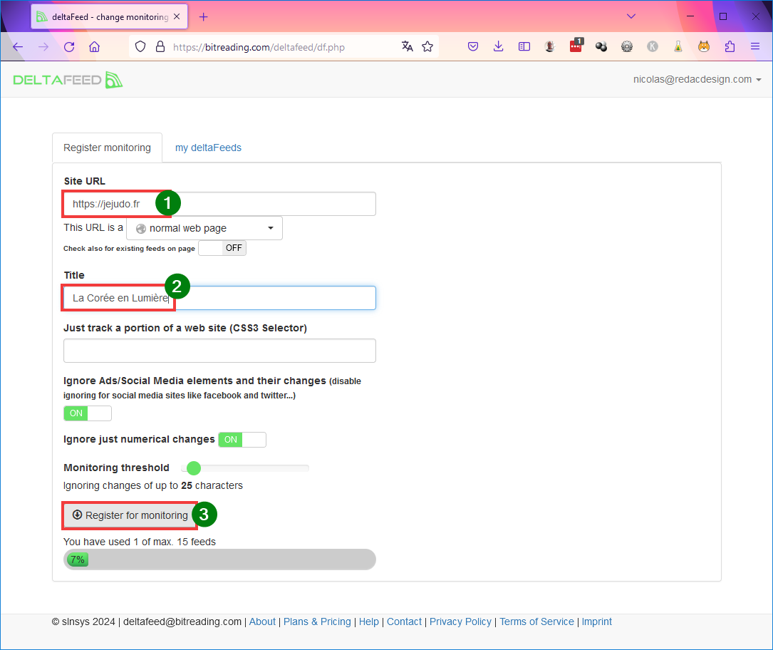 Ajouter flux RSS Outlook Renseigner les champs pour créer URL