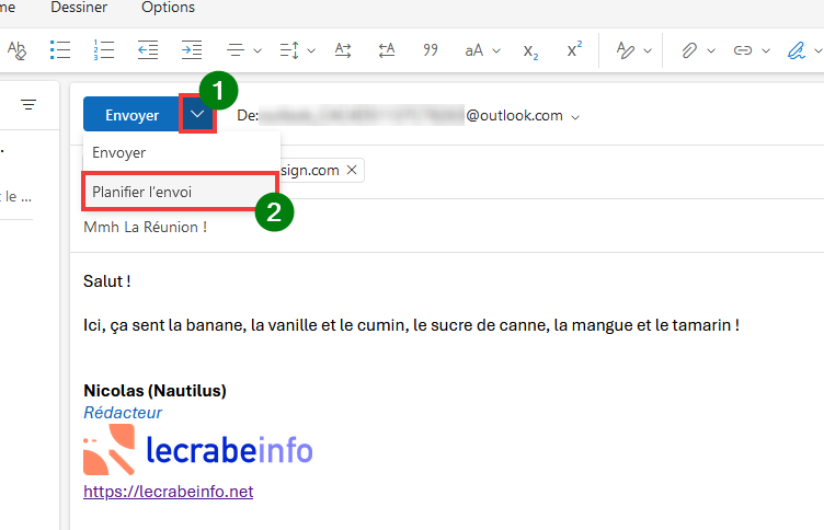 Envoi différé Outlook Web Planifier l'envoi