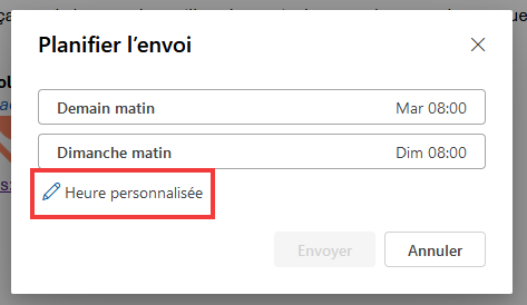 Envoi différé Outlook Web Heure personnalisée