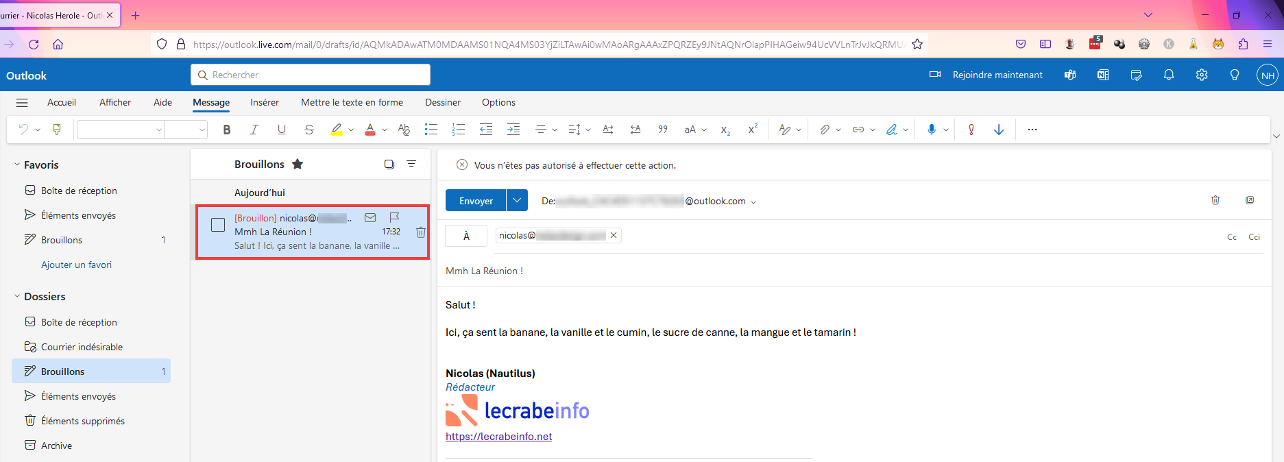 Envoi différé Outlook Web Modifier brouillon