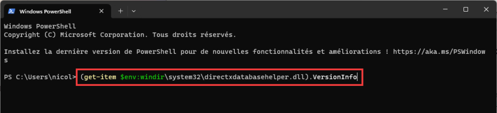 Quelle version DirectX Copier coller code dans Terminal