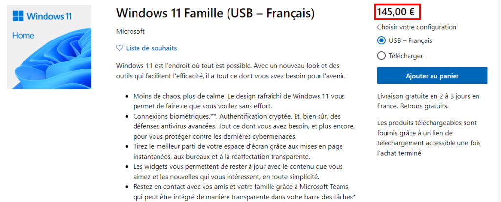 Payer l'édition Windows 11 Famille