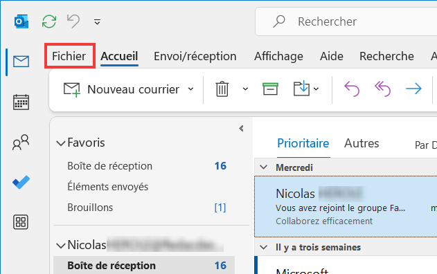 Outlook 365 message d'absence - aller dans Fichier