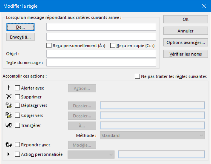 Outlook 365 message d'absence - Règles pour réponse automatique