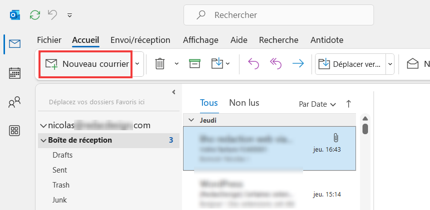 Outlook 365 Règle Message absence - Nouveau courrier