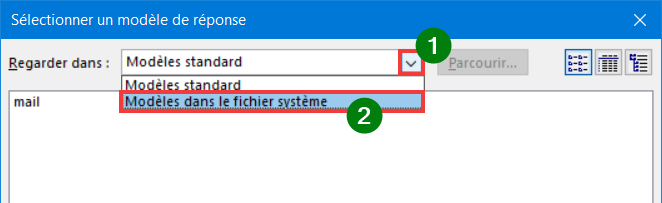 Outlook 365 Règle Message absence - Choisir Modèle dans le fichier système