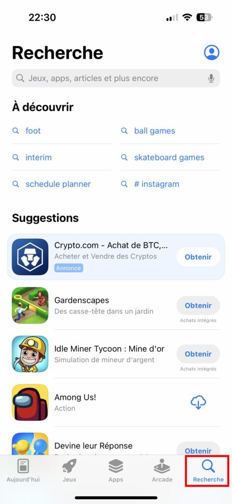 menu Recherche App Store iPhone