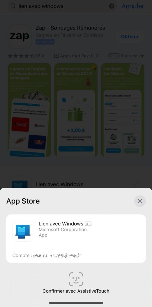 iPhone App Store Lien avec Windows