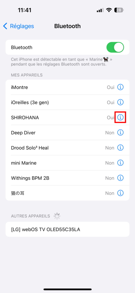 iPhone réglages ⓘ 