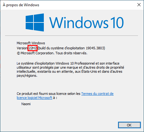 À propos de Windows 10 numéro de version