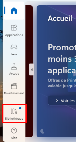 Corriger le téléchargement lent dans le Microsoft Store - Accéder à sa bibliothèque dans Microsoft Store