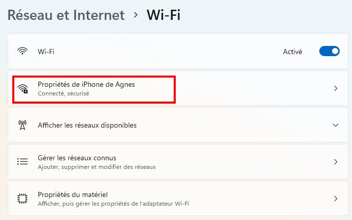 Corriger le téléchargement lent dans le Microsoft Store - Accéder aux propriétés du réseau connecté actuellement