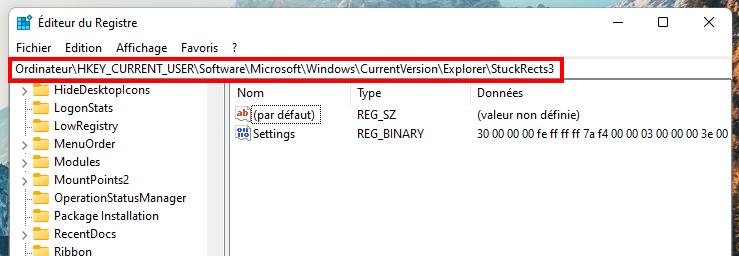 Retrouver le menu Démarrer de Windows 10 - Coller le chemin suivant de l'Éditeur du Registre