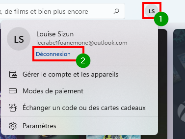 Corriger le téléchargement lent dans le Microsoft Store - Se déconnecter de son compte Microsoft Store