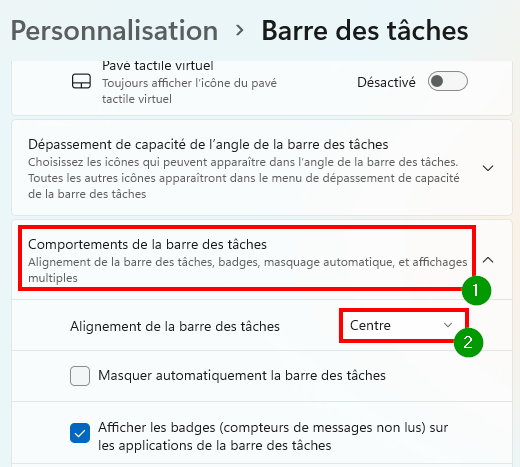 Retrouver le menu Démarrer de Windows 10 - Modifier l'alignement des icônes placées sur la barre des tâches