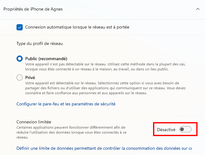 Corriger le téléchargement lent dans le Microsoft Store - Désactiver la connexion limitée