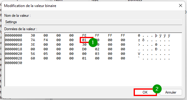 Retrouver le menu Démarrer de Windows 10 - Modifier la valeur binaire de la clé