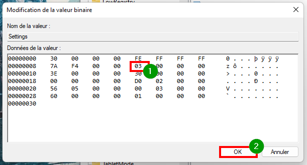 Retrouver le menu Démarrer de Windows 10 - Modifier la valeur binaire de la clé