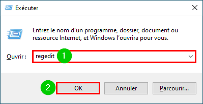 Commande Exécuter regedit