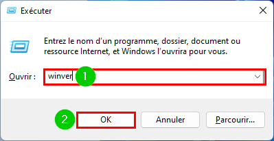 Commande Exécuter winver