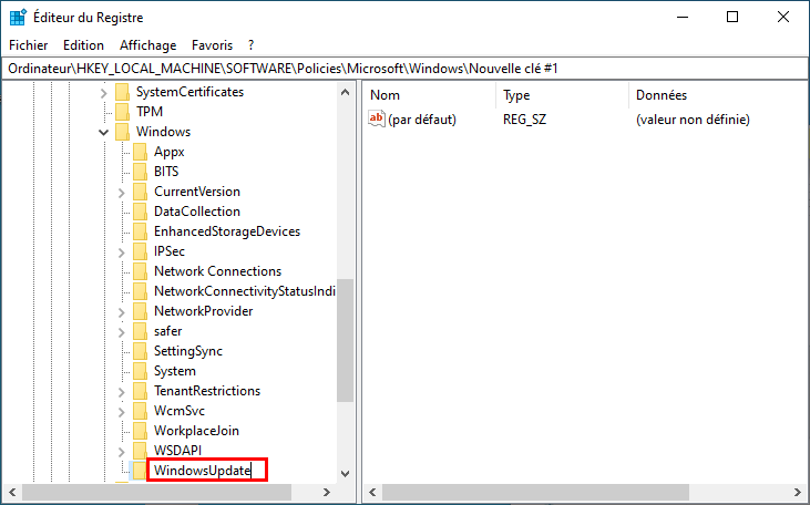 Windows 10 modifier Éditeur du Registre créer pour bloquer la mise à niveau vers Windows 11