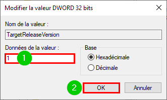 Windows 10 modifier Éditeur du Registre créer pour bloquer la mise à niveau vers Windows 11