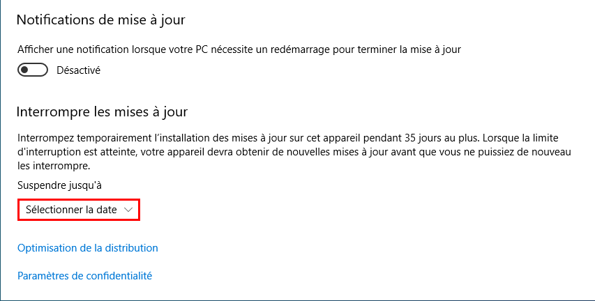 Suspendre les mises à jour pour bloquer la mise à niveau vers Windows 11