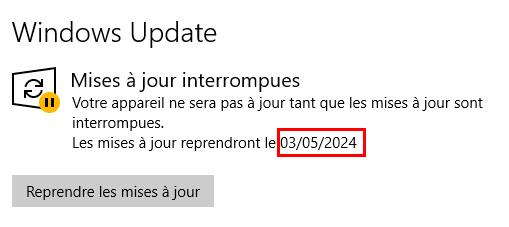 Date Windows Update suspendu
