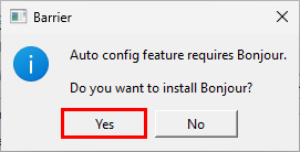 Auto config client installer Bonjour Barrier contrôler plusieurs PC Windows