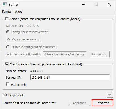 Démarrer connexion Barrier contrôler PC Windows un seul clavier souris