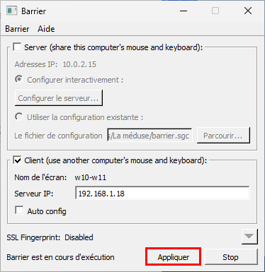Appliquer connexion Barrier contrôler PC Windows