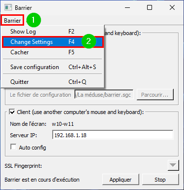 Change setting Barrier contrôler PC Windows
