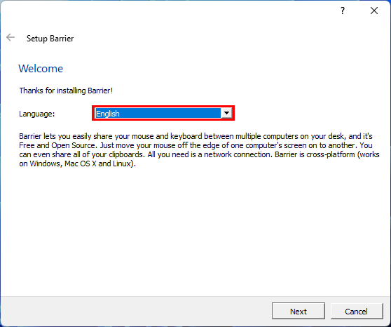 Installer langue Barrier contrôler plusieurs PC windows clavier souris