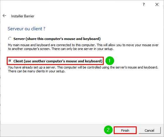 Installer client Barrier contrôler plusieurs PC windows clavier souris