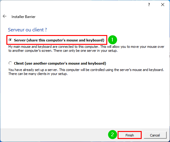 Installer server Barrier contrôler plusieurs PC windows clavier souris