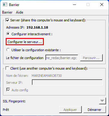 Barrier configurer server controler pc