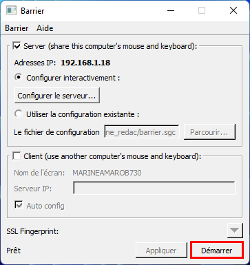 Barrier Démarrer serveur contrôler PC